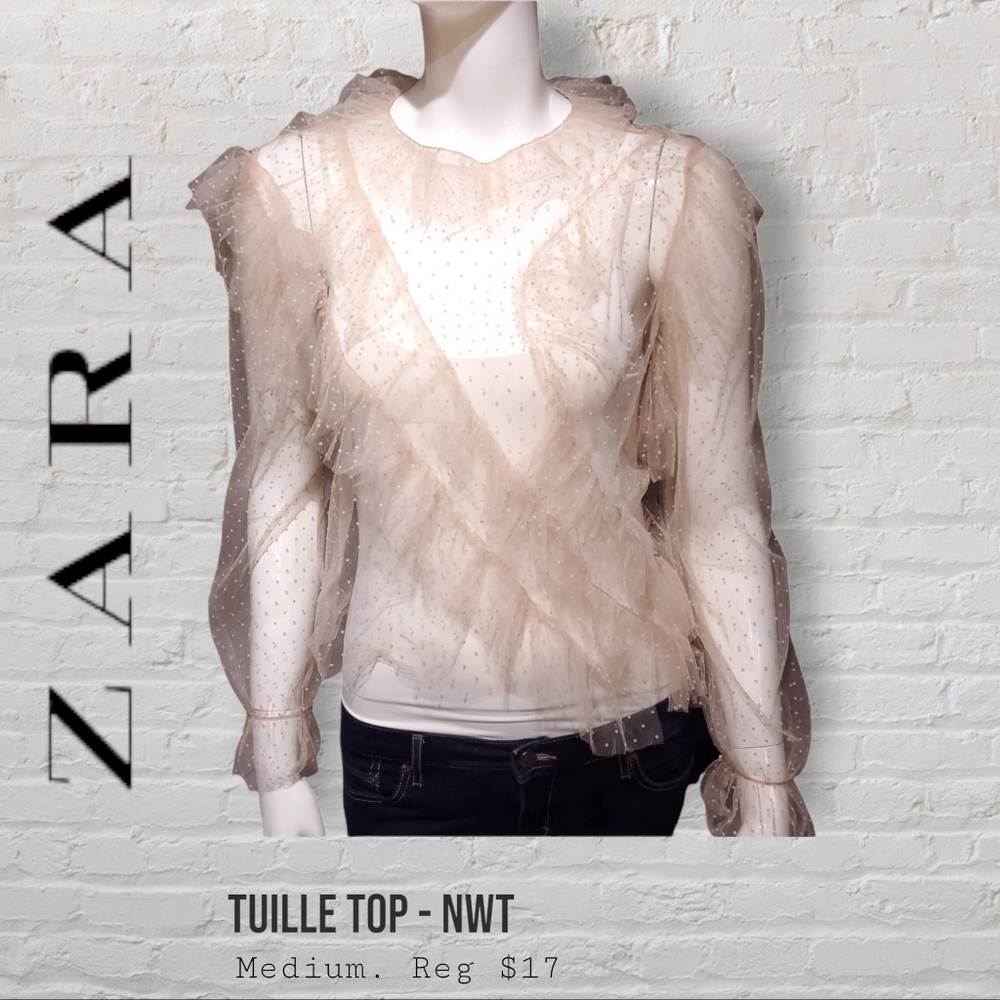 Zara Nylon Frilled Polkadot Tulle Top Women's Medium